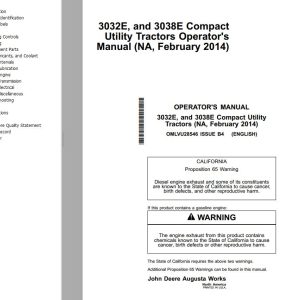 John Deere Compact Utility Tractors 3032E 3038E Operators Manual 1