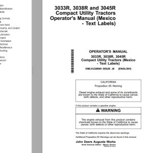John Deere Compact Utility Tractors 3033R 3038R 3045R Operators Manual