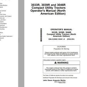 John Deere Compact Utility Tractors 3033R 3039R 3046R Operators Manual