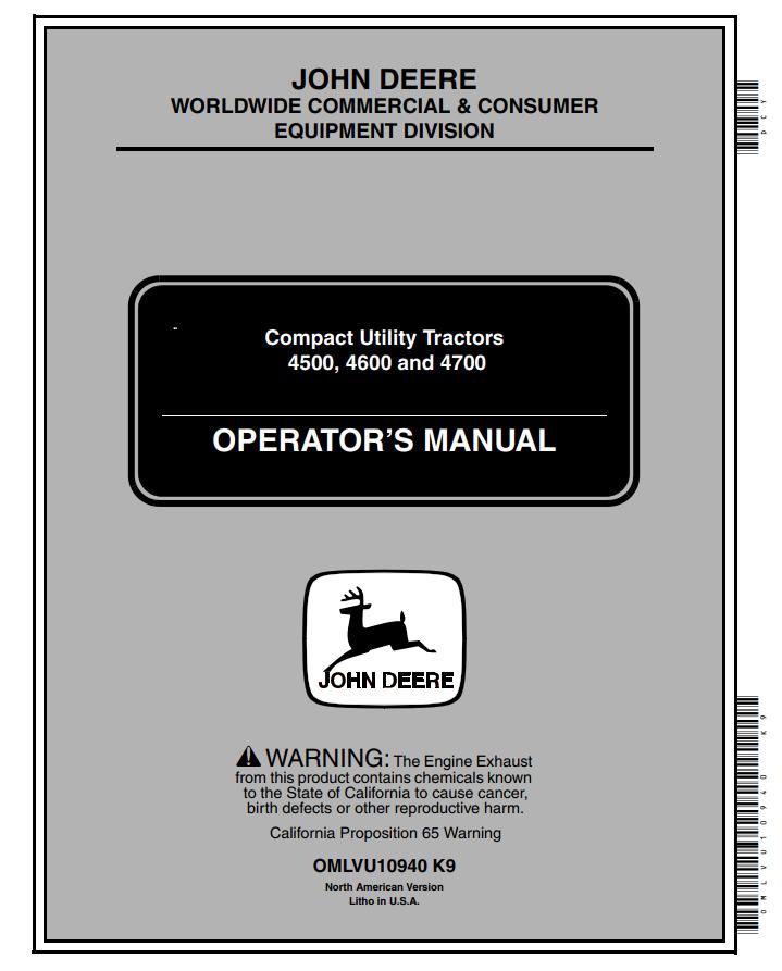 John Deere Compact Utility Tractors 4500 4600 4700 Operators Manual