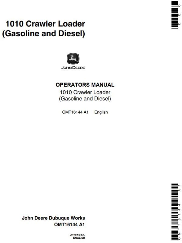 John Deere Crawler Loader 1010 Operators Manual