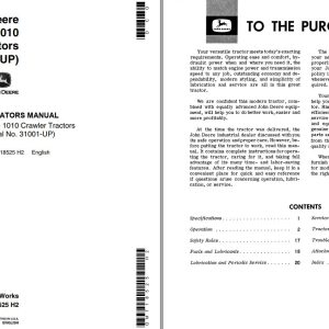 John Deere Crawler Tractors 1010 Operators Manual