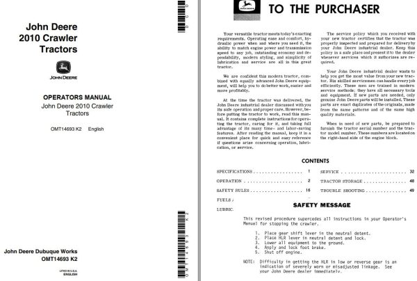 John Deere Crawler Tractors 2010 Operators Manual EN ES