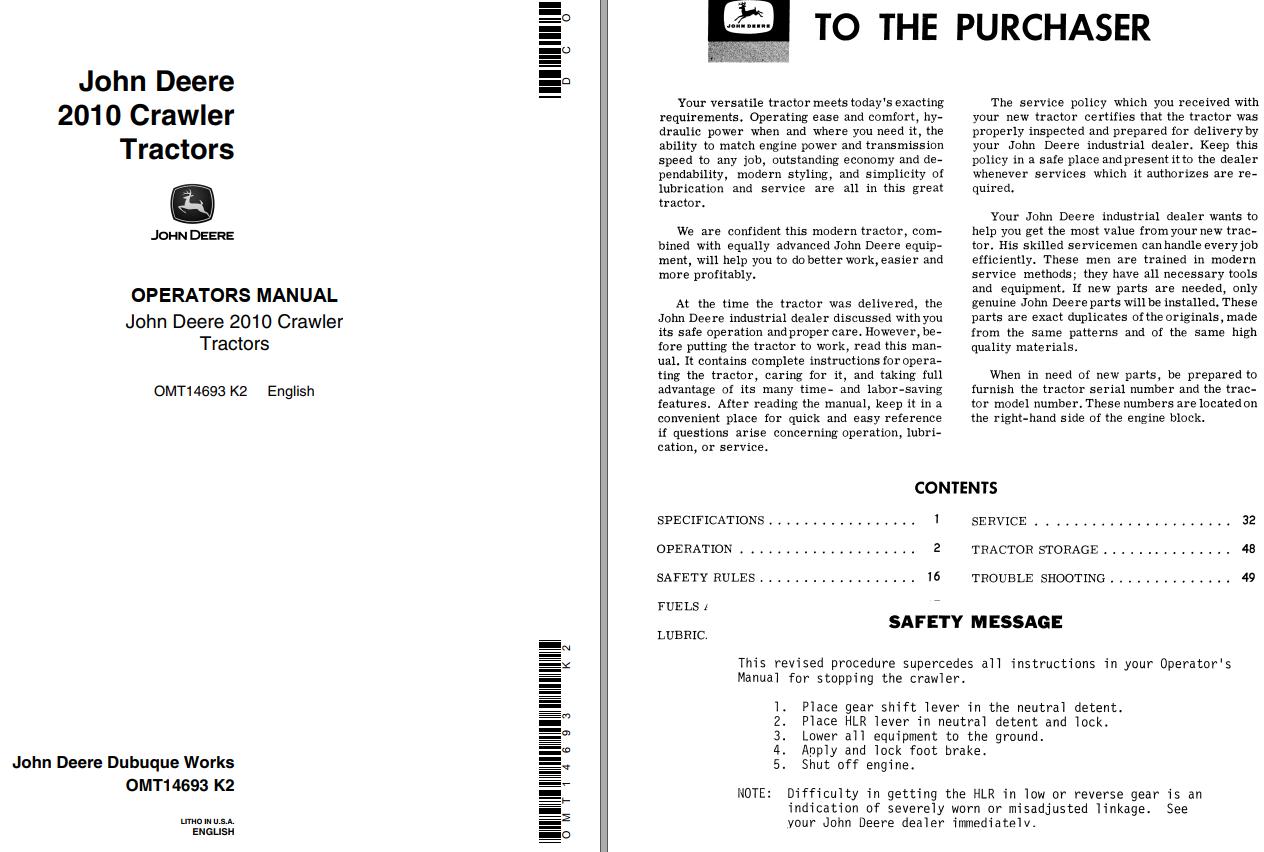 John Deere Crawler Tractors 2010 Operators Manual EN ES