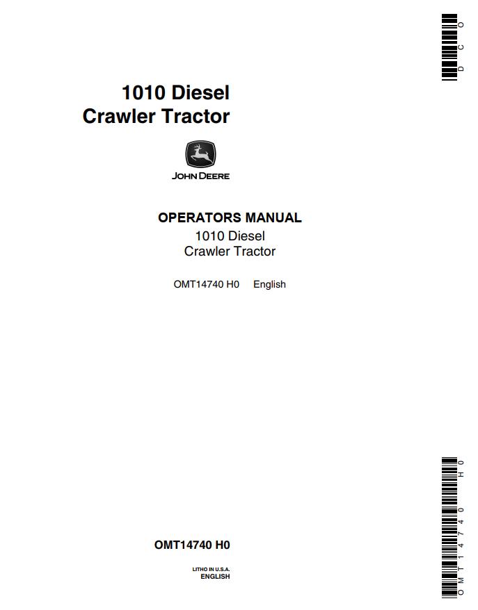 John Deere Diesel Crawler Tractor 1010 Operators Manual 1