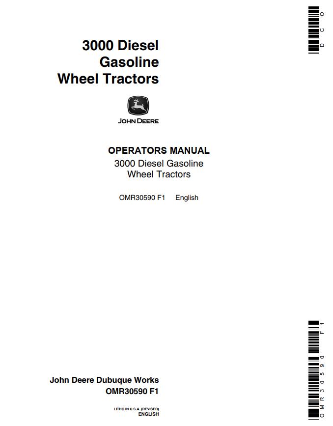 John Deere Diesel Gasoline Wheel Tractors 3000 Operators Manual