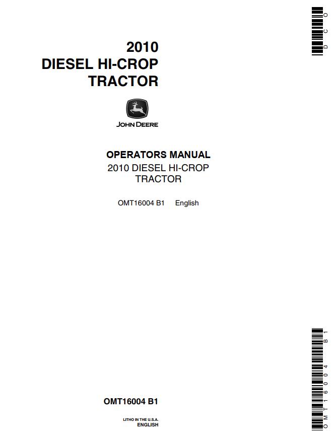 John Deere Diesel Hi Crop Tractor 2010 Operators Manual