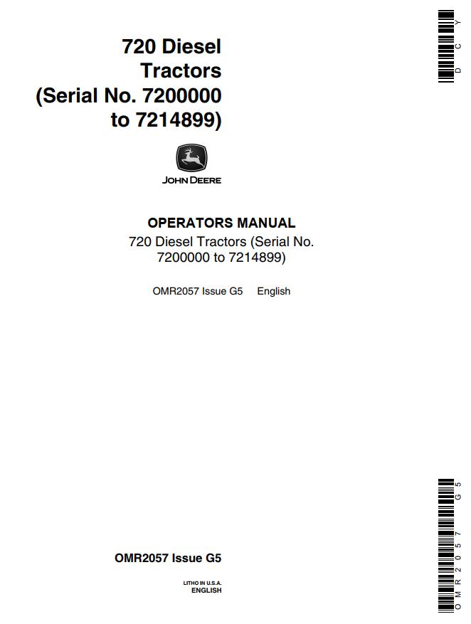 John Deere Diesel Tractors 720 Operators Manual