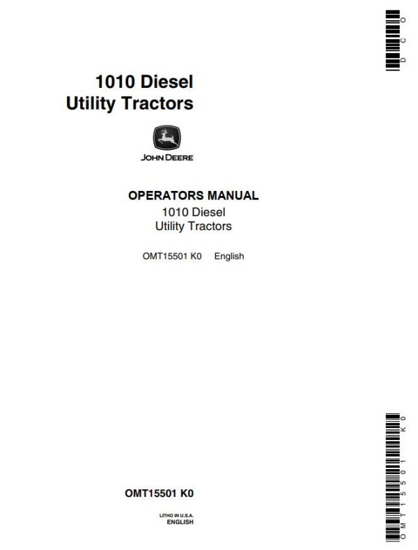 John Deere Diesel Utility Tractor 1010 Operators Manual