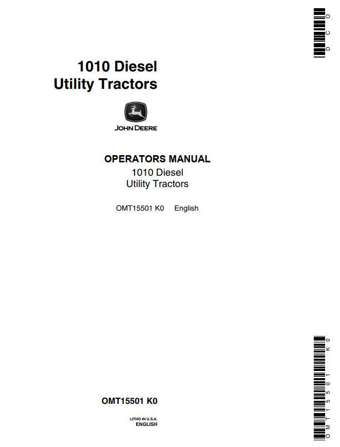 John Deere Diesel Utility Tractor 1010 Operators Manual