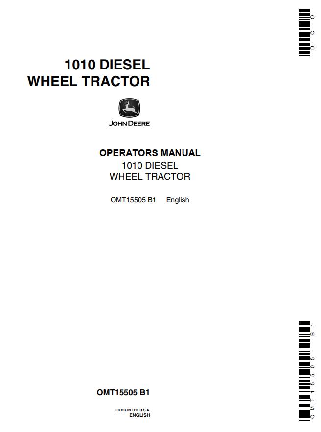 John Deere Diesel Wheel Tractor 1010 Operators Manual