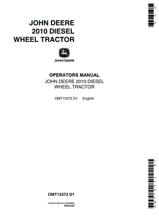 John Deere Diesel Wheel Tractor 2010 Operators Manual