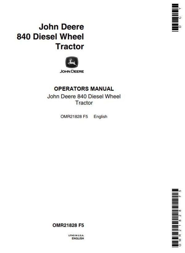 John Deere Diesel Wheel Tractor 840 Operators Manual