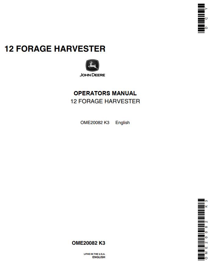 John Deere Forage Harvester 12 Operators Manual