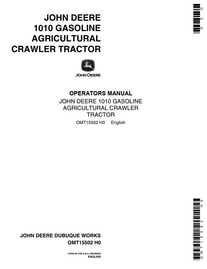 John Deere Gasoline Agricultural Crawler Tractor 1010 Operators Manual 1