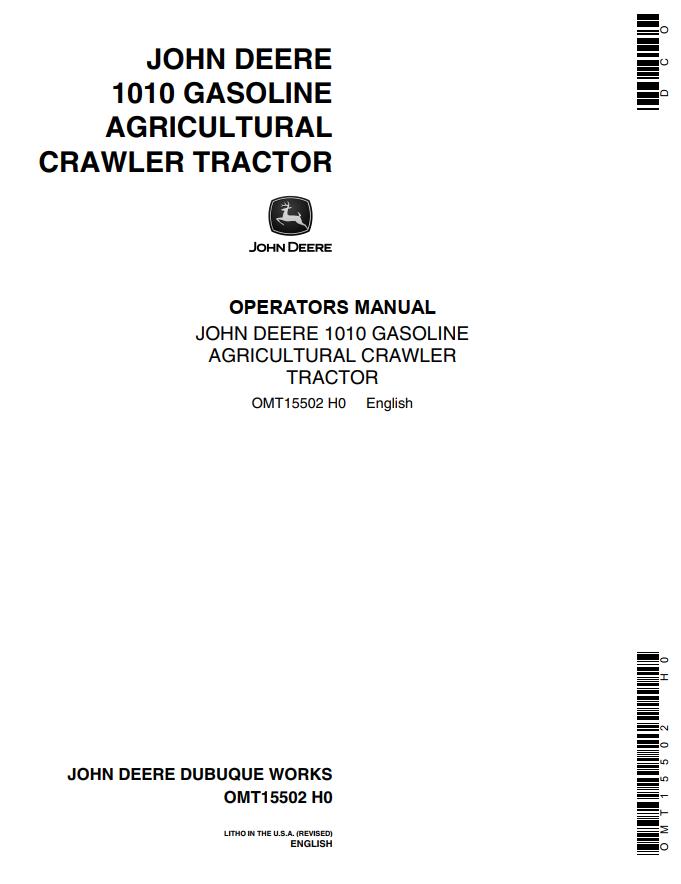 John Deere Gasoline Agricultural Crawler Tractor 1010 Operators Manual