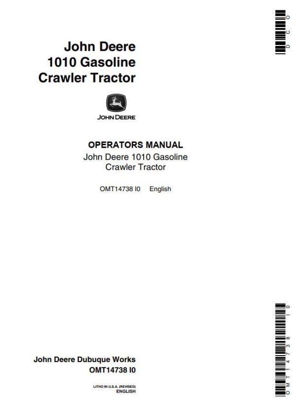 John Deere Gasoline Crawler Tractor 1010 Operators Manual 1