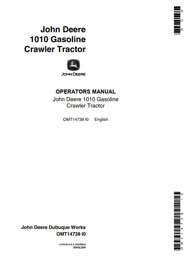 John Deere Gasoline Crawler Tractor 1010 Operators Manual 1