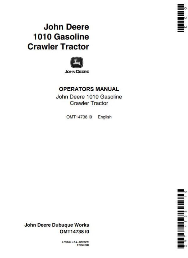 John Deere Gasoline Crawler Tractor 1010 Operators Manual