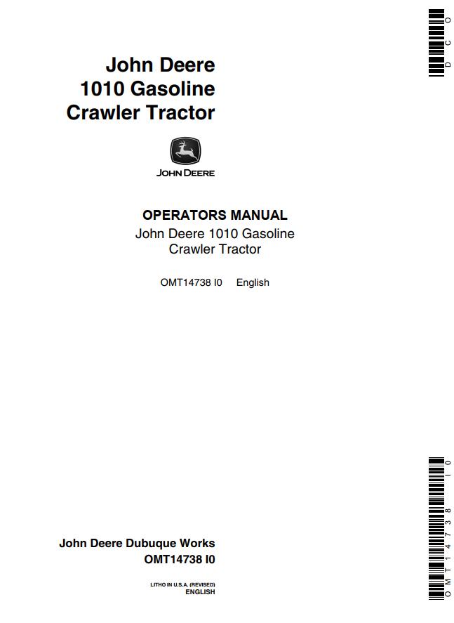John Deere Gasoline Crawler Tractor 1010 Operators Manual