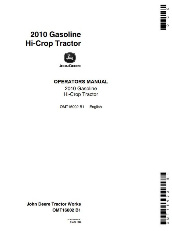 John Deere Gasoline Hi Crop Tractor 2010 Operators Manual
