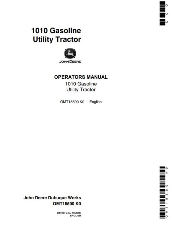 John Deere Gasoline Utility Tractor 1010 Operators Manual