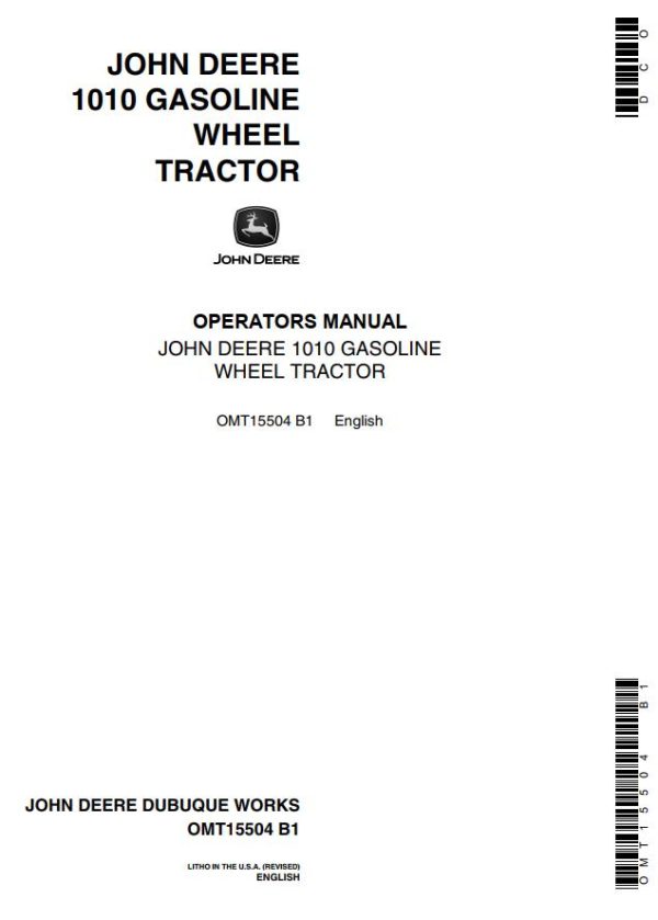 John Deere Gasoline Wheel Tractor 1010 Operators Manual