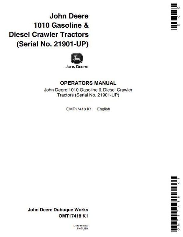 John Deere Gasoline and Diesel Crawler Tractors 1010 Operators Manual