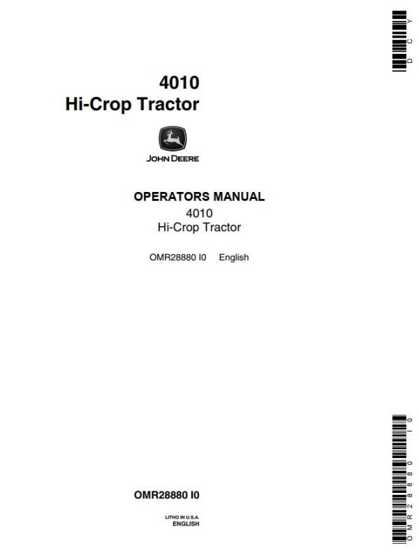 John Deere Hi Crop Tractor 4010 Operators Manual