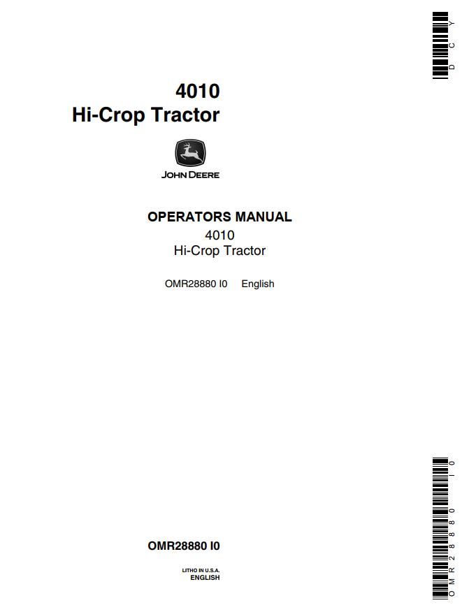 John Deere Hi Crop Tractor 4010 Operators Manual