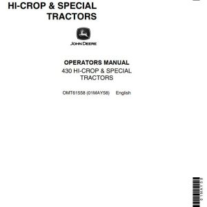 John Deere Hi Crop and Special Tractors 430 Operators Manual