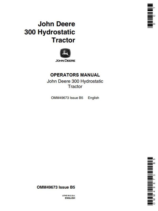 John Deere Hydrostatic Tractor 300 Operators Manual