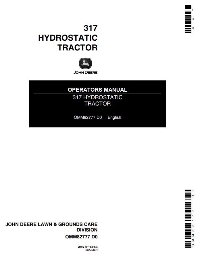 John Deere Hydroststic Tractor 317 Operators Manual