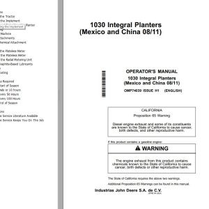 John Deere Integral Planters 1030 Operators Manual