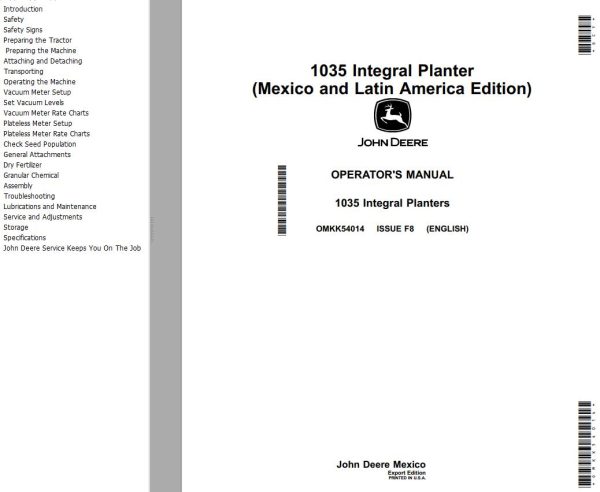 John Deere Integral Planters 1035 Operators Manual