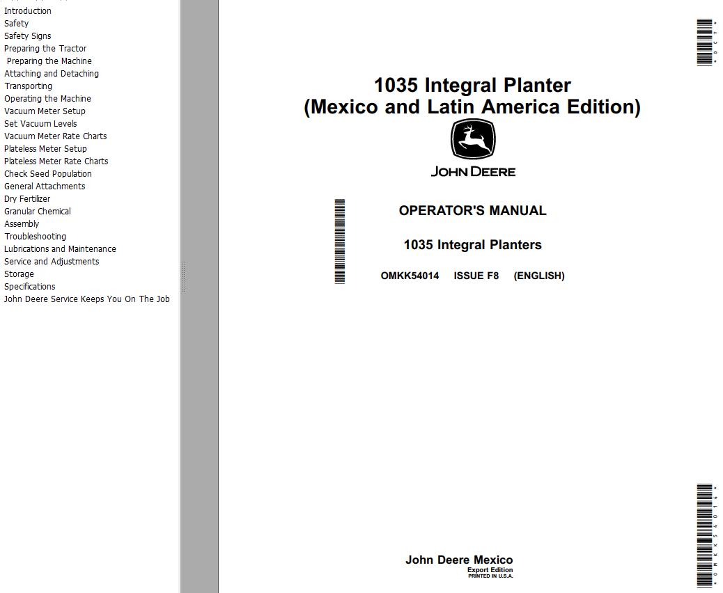 John Deere Integral Planters 1035 Operators Manual