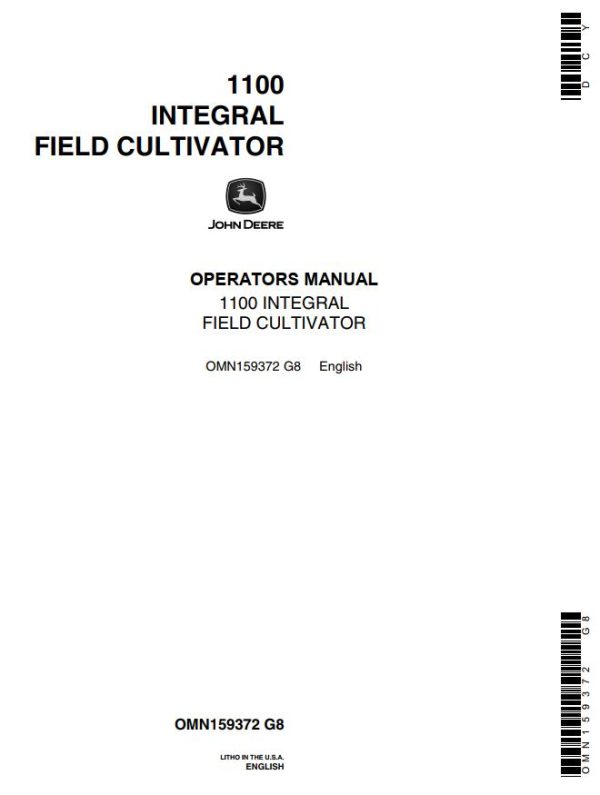 John Deere Intergral Field Cultivator 1100 Operators Manual