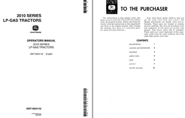 John Deere LP Gas Tractors 2010 Series Operators Manual