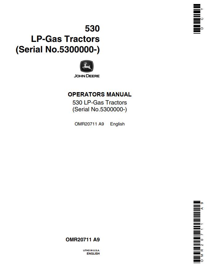 John Deere LP Gas Tractors 530 Operators Manual