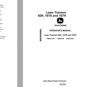 John Deere Lawn Tractors 92H 107S 107H Operators Manual