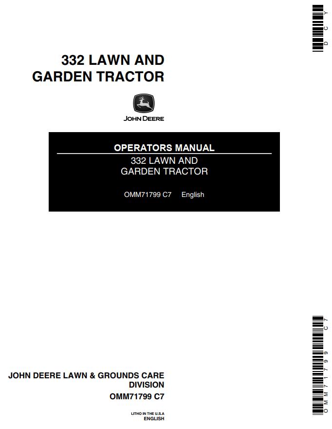 John Deere Lawn and Garden Tractor 332 Operators Manual