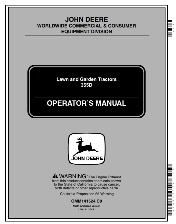 John Deere Lawn and Garden Tractor 355D Operators Manual