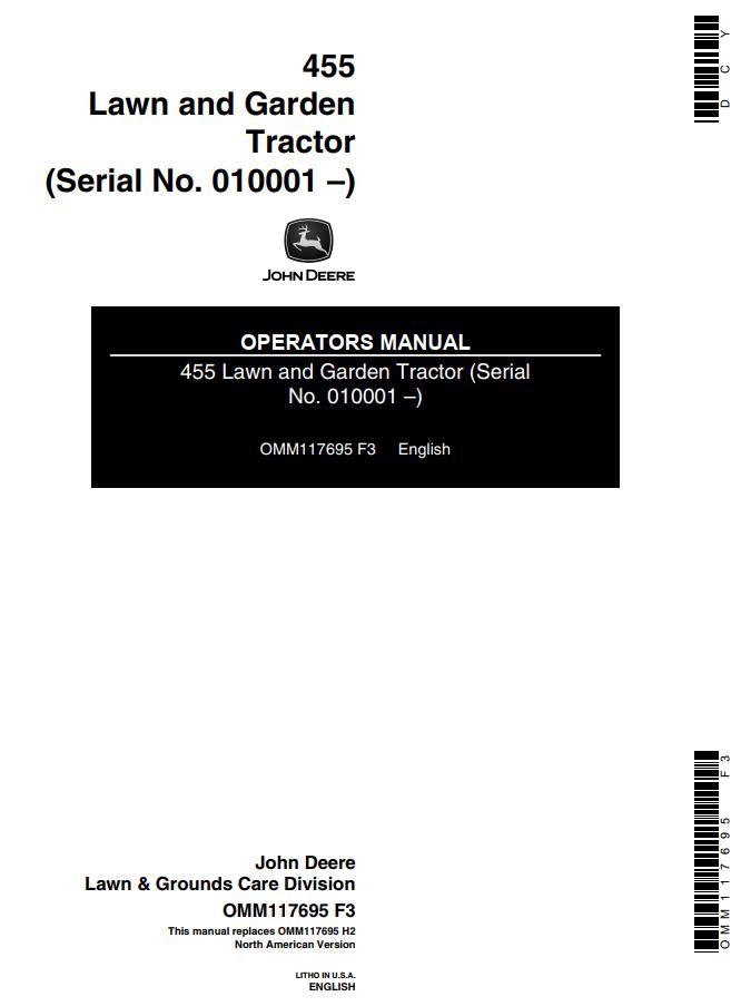 John Deere Lawn and Garden Tractor 455 Operators Manual