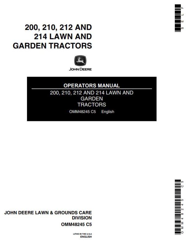 John Deere Lawn and Garden Tractors 200 210 212 214 Operators Manual