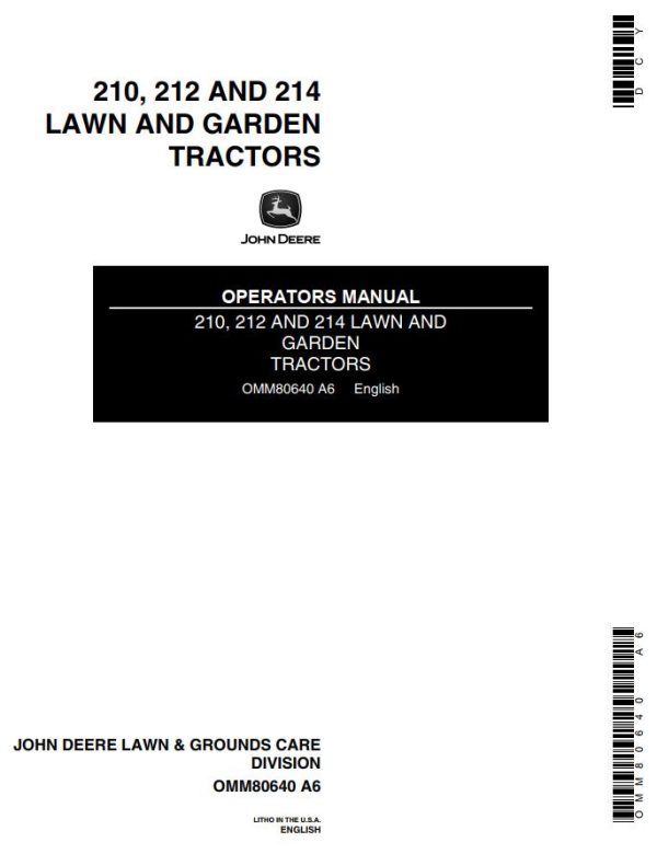 John Deere Lawn and Garden Tractors 210 212 214 Operators Manual