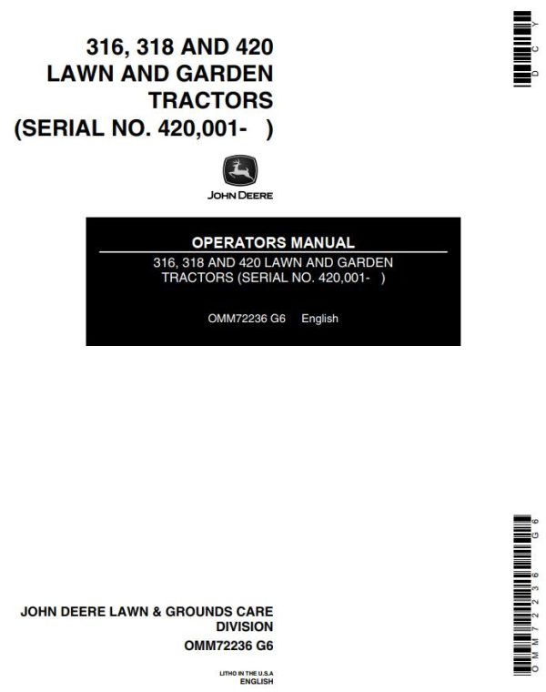 John Deere Lawn and Garden Tractors 316 318 420 Operators Manual 1