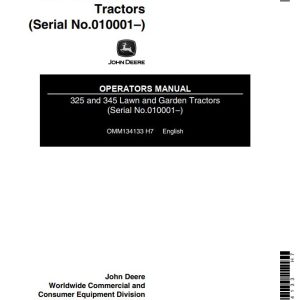 John Deere Lawn and Garden Tractors 325 345 Operators Manual