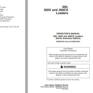 John Deere Loaders 300 300X 300CX Operators Manual