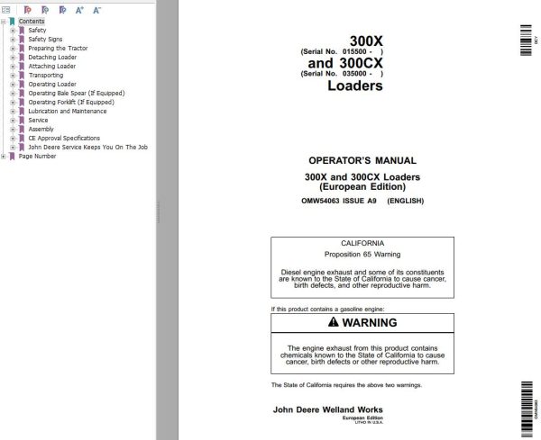 John Deere Loaders 300X 300CX Operators Manual