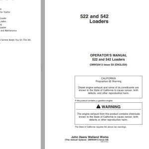 John Deere Loaders 522 542 Operators Manual